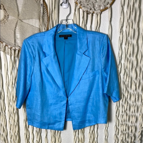 Boston Proper Modern Length Elbow Sleeve Linen Blazer in Blue Topaz NWOT M - Picture 2 of 16